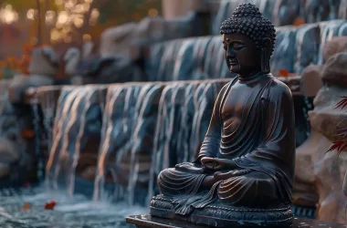פסל של בודהה עושה מיינדפולנס בנהר